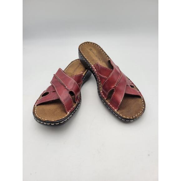Naturalizer Sandals Women's SZ 7M Slides Brown Red Leather Flats Open Toe Shoe - Picture 1 of 10